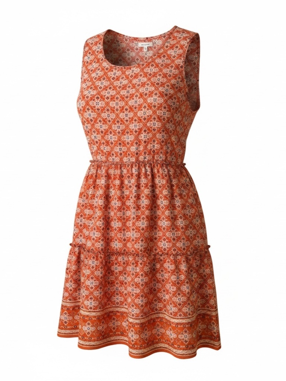 Max Studio Orange Printed Sleeveless Tiered Mini Dress
